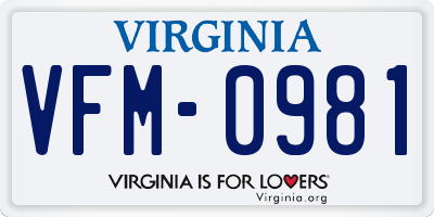 VA license plate VFM0981