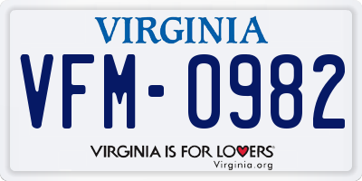 VA license plate VFM0982
