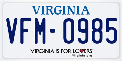 VA license plate VFM0985