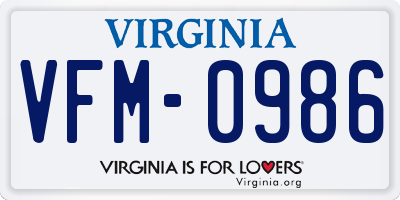 VA license plate VFM0986