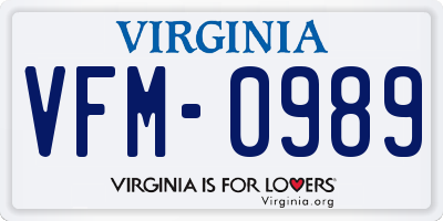 VA license plate VFM0989