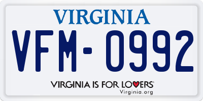 VA license plate VFM0992