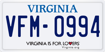 VA license plate VFM0994