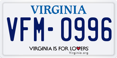 VA license plate VFM0996