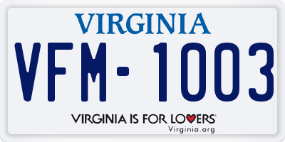 VA license plate VFM1003