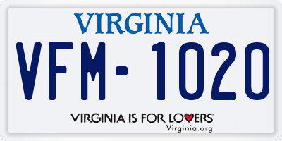 VA license plate VFM1020