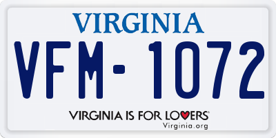 VA license plate VFM1072