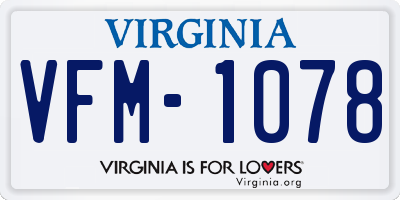 VA license plate VFM1078