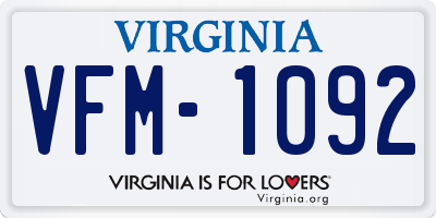 VA license plate VFM1092