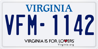 VA license plate VFM1142