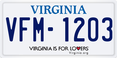 VA license plate VFM1203
