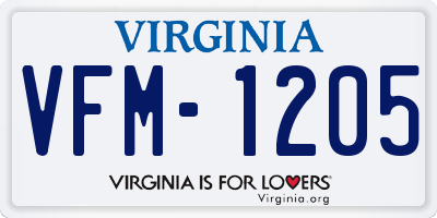 VA license plate VFM1205