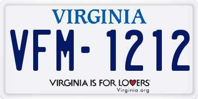 VA license plate VFM1212