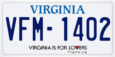 VA license plate VFM1402