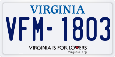 VA license plate VFM1803