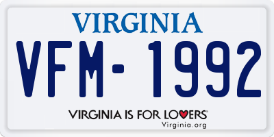 VA license plate VFM1992