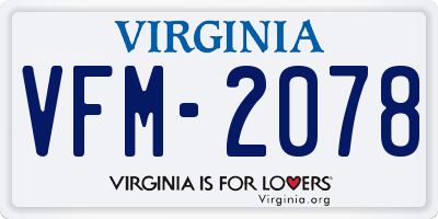 VA license plate VFM2078