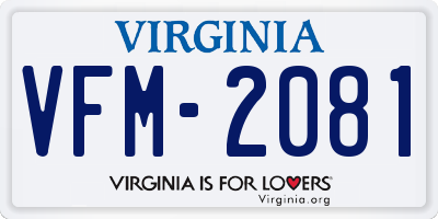 VA license plate VFM2081