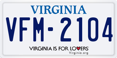 VA license plate VFM2104