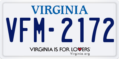 VA license plate VFM2172