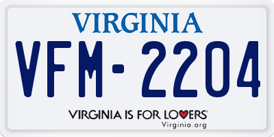VA license plate VFM2204