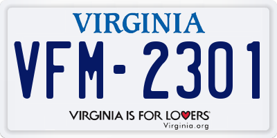 VA license plate VFM2301