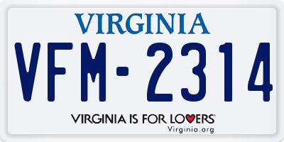 VA license plate VFM2314