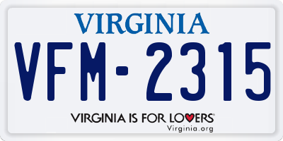VA license plate VFM2315