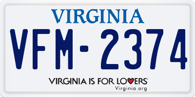 VA license plate VFM2374