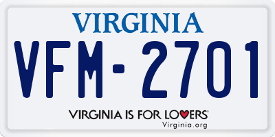 VA license plate VFM2701