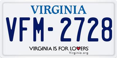 VA license plate VFM2728