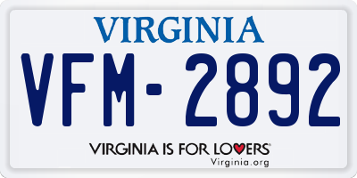 VA license plate VFM2892