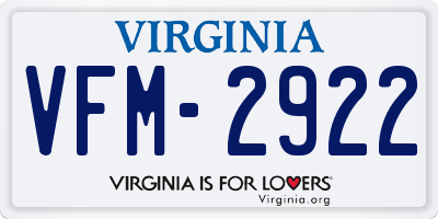 VA license plate VFM2922
