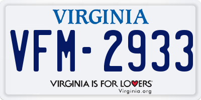 VA license plate VFM2933