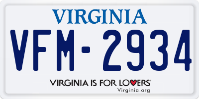 VA license plate VFM2934