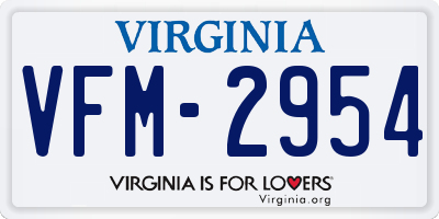 VA license plate VFM2954