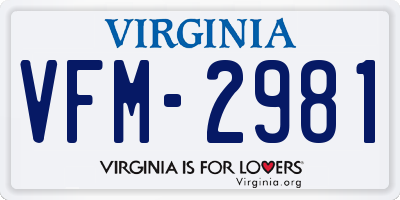 VA license plate VFM2981