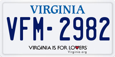 VA license plate VFM2982