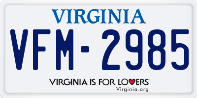 VA license plate VFM2985