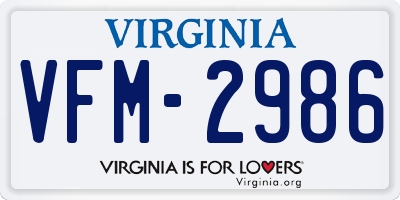 VA license plate VFM2986