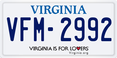 VA license plate VFM2992