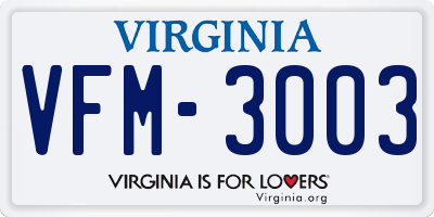 VA license plate VFM3003