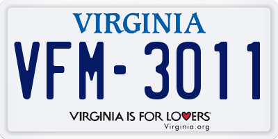 VA license plate VFM3011
