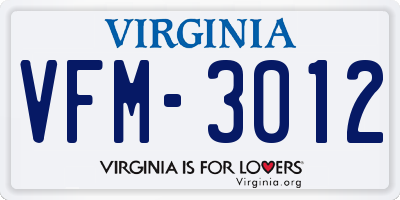 VA license plate VFM3012