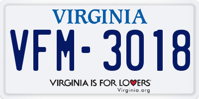 VA license plate VFM3018