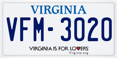 VA license plate VFM3020