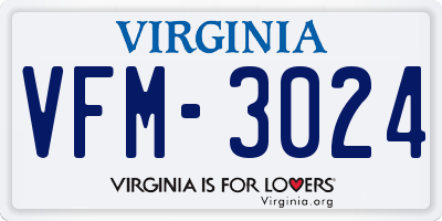 VA license plate VFM3024
