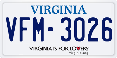 VA license plate VFM3026