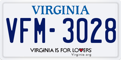VA license plate VFM3028