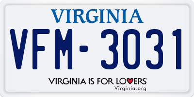 VA license plate VFM3031